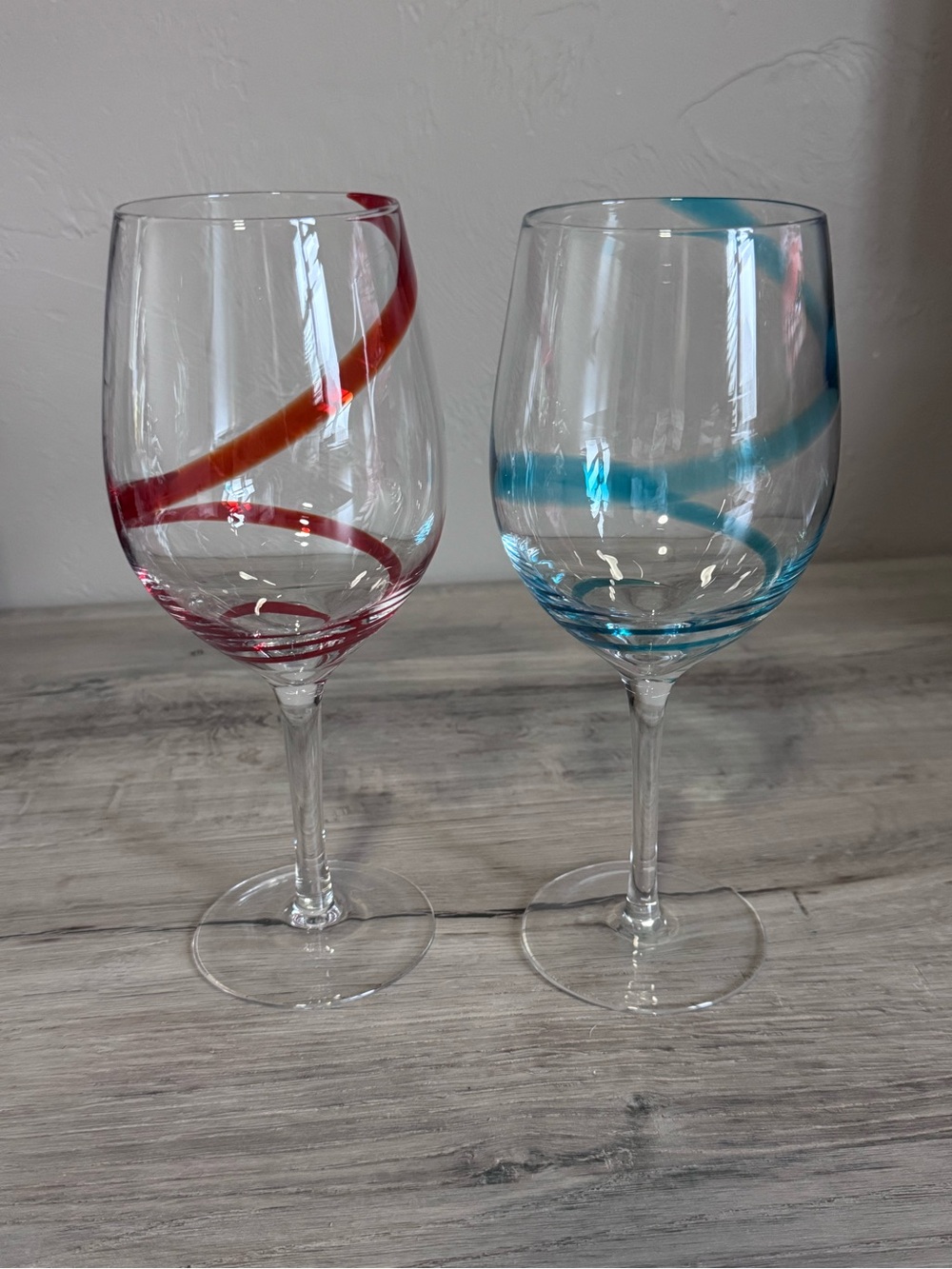 Pier 1 Hand-Blown Swirline Wine Glasses - Blue & Red Set